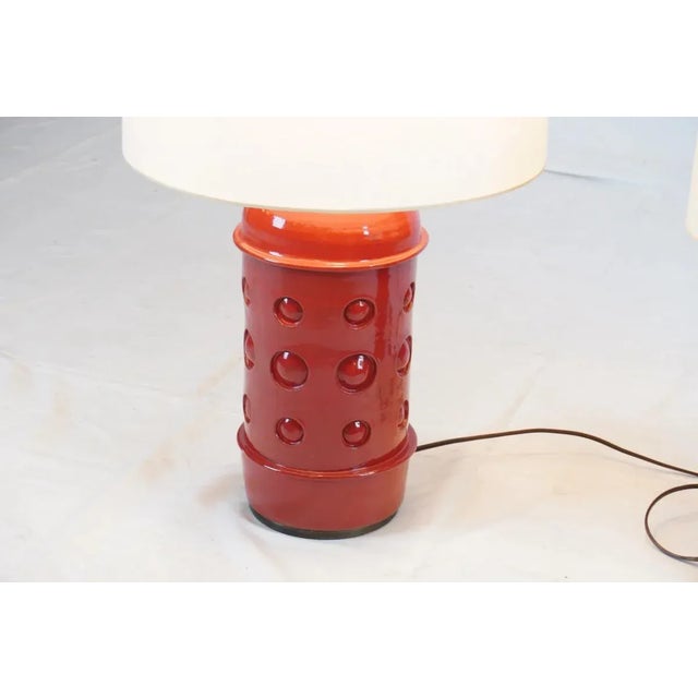 Mid-Century Modern Remains Lighting Company Ceramic Table Lamps with Brass Base - a Pair For Sale - Image 3 of 4