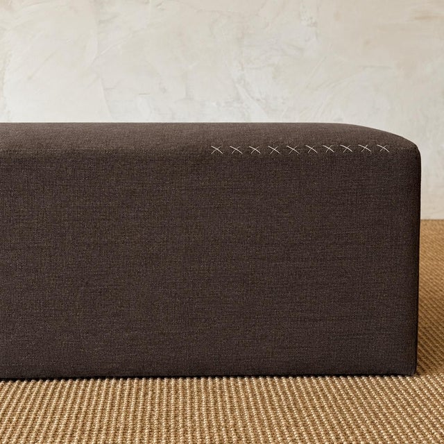 Modern Berg Cafe Noir Bench by Bloom Home Inc, Modern Linen Upholstery For Sale - Image 3 of 10