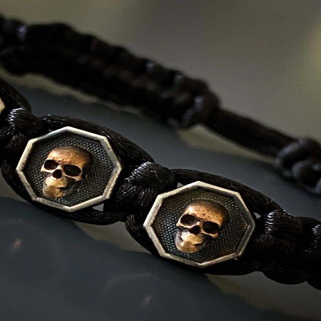 Black Skull Men Woven Bracelet For Sale - Image 10 of 11