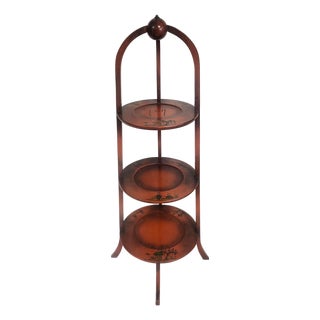 Antique English Asian Style Red & Chinoiserie Painted Muffin Stand Etegere Table For Sale