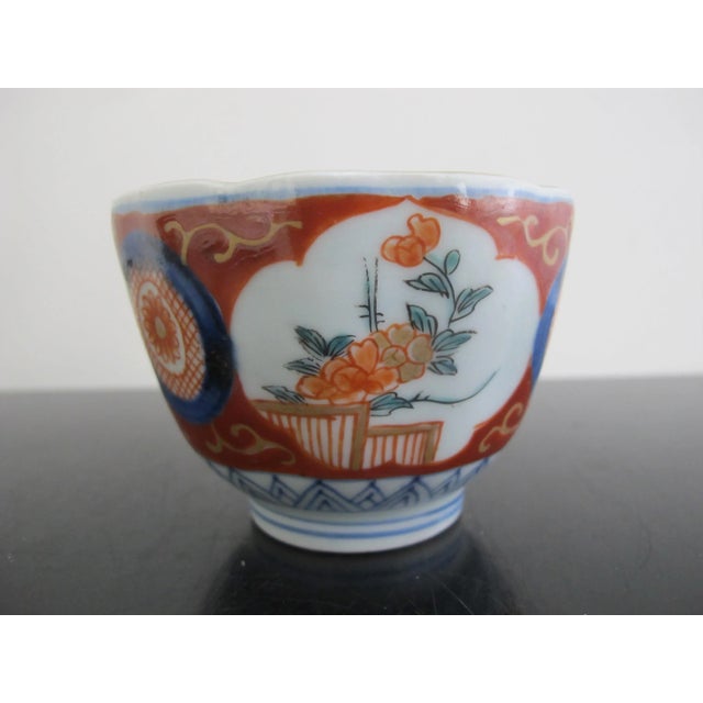 Japanese Imari Arita Porcelain Flower Rice or Sake Cup Set of 2 For Sale - Image 4 of 9