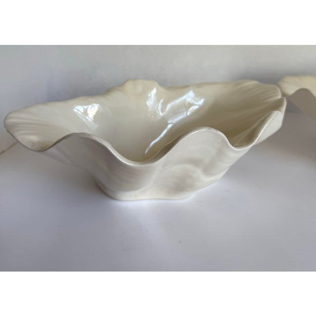 1970s 1979 Pair of Signed Studio Pottery Shell Form Ceramic Bowls Catchalls For Sale - Image 5 of 12