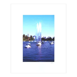 Echo Park Swans - Vibrant Blue Landscape Photography Painting on Paper Original Artwork by Pete Kasprzak
