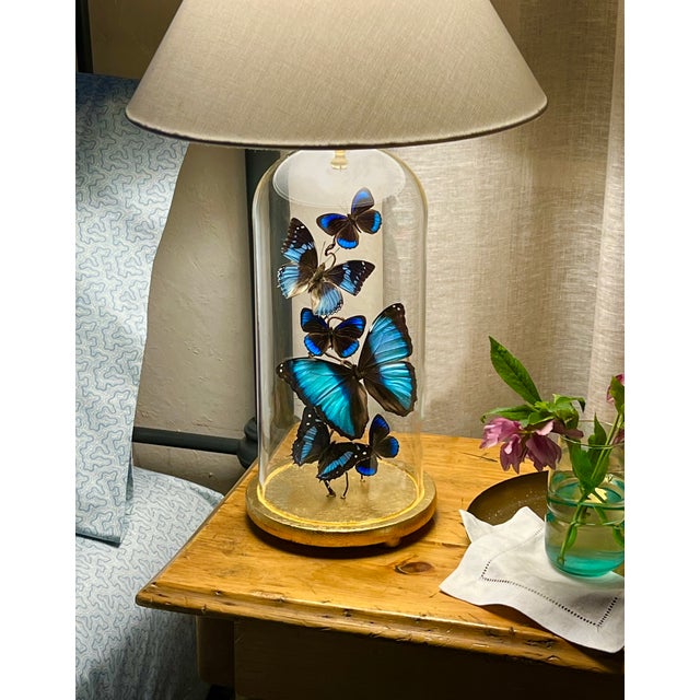 Contemporary Blue Butterfly Cloche Lamp For Sale - Image 3 of 7