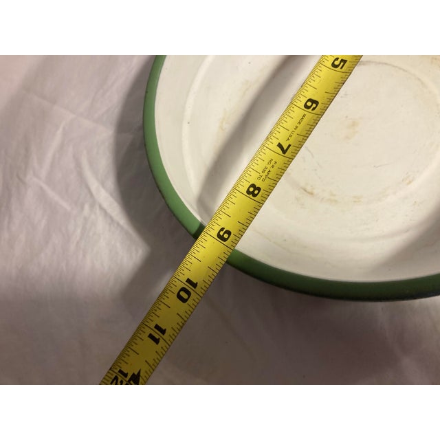 Vintage Enamelware Bowls Set of Two Nesting Bowls Green Exterior With Off White Interior For Sale - Image 9 of 12