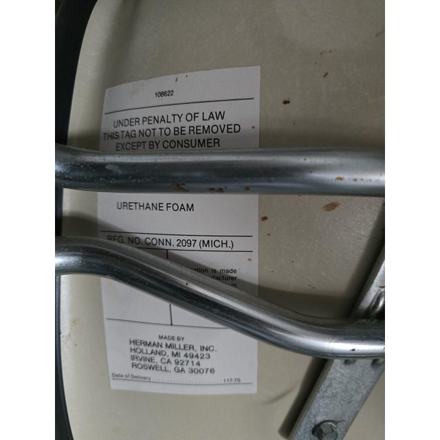 Mid Century Modern Eames for Herman Miller Molded Fiberglass Shell Chairs With Alexander Girard Blue Upholstery - Set of 4 For Sale - Image 9 of 10