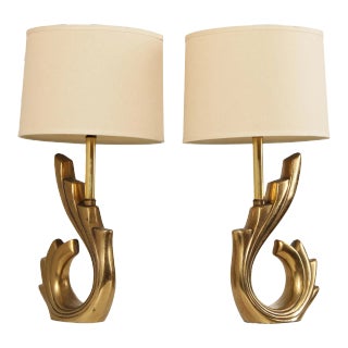1960s Pierre Cardin Style Modernist Brass Table Lamps - A Pair For Sale