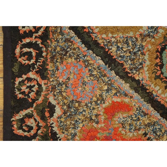Beautiful Brown Ground Color With a Cross in a Diamond -Geometric Pattern American Hooked Rug For Sale - Image 4 of 5