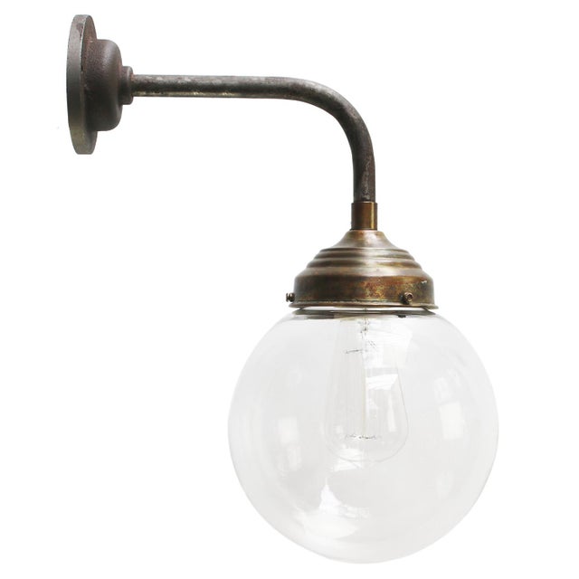 Vintage Clear Glass, Brass and Cast Iron Sconces For Sale - Image 6 of 6