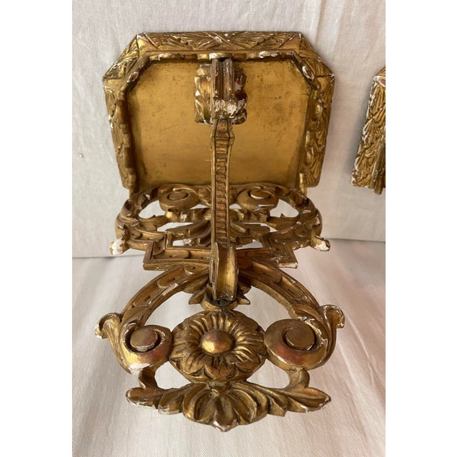 Antique Neoclassical Antique Gilt Wall Brackets- A Pair For Sale - Image 4 of 12