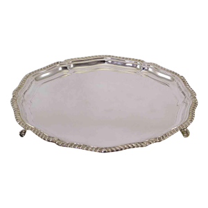 1970’s Vintage/New Silverplate Shaped Gadroon Salver With Feet