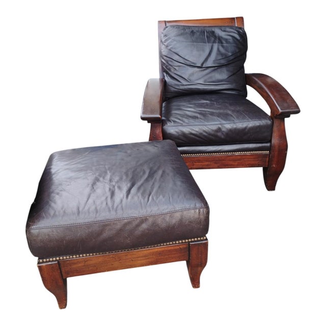 Vintage Classic Comfort & Robust, Rustic Design of Vintage Cibola Full Grain Italian Leather Armchair & Ottoman For Sale - Image 9 of 12