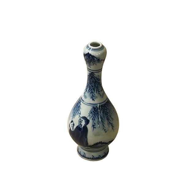 Ceramic 6" Oriental Blue White Scenery Graphic Small Porcelain Art Vase For Sale - Image 7 of 9