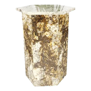 Large Polished Marble Stone Hexagon Shape 38" Tall Pedestal