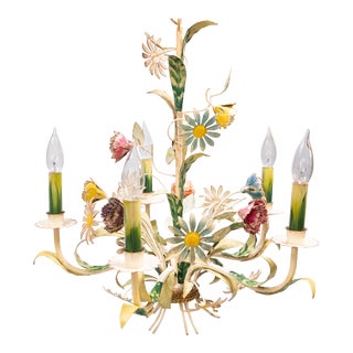 Vintage Italian Tole Wildflowers Chandelier For Sale