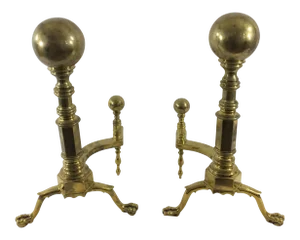 Brass Cannonball Andirons - A Pair