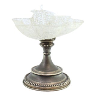 Candy Box with Silver Base and Pearly Friezes on a Frosted Glass Dome Support in the -Shaped of a Leaf For Sale