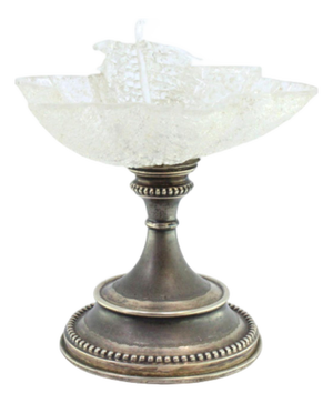 Candy Box with Silver Base and Pearly Friezes on a Frosted Glass Dome Support in the -Shaped of a Leaf