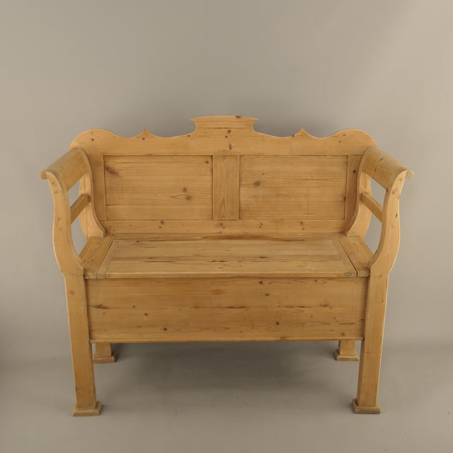 Wood Antique Bavarian Softwood Bench with Storage Trunk, 1900 For Sale - Image 7 of 7