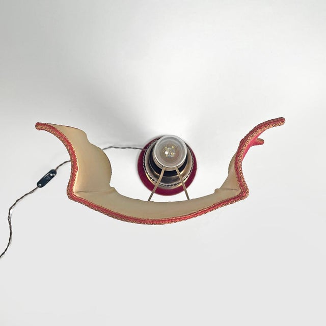 Metal Mid-Century Modern Italian Table Lamp Red Fabric Shade with Decorations, 1950s For Sale - Image 7 of 18