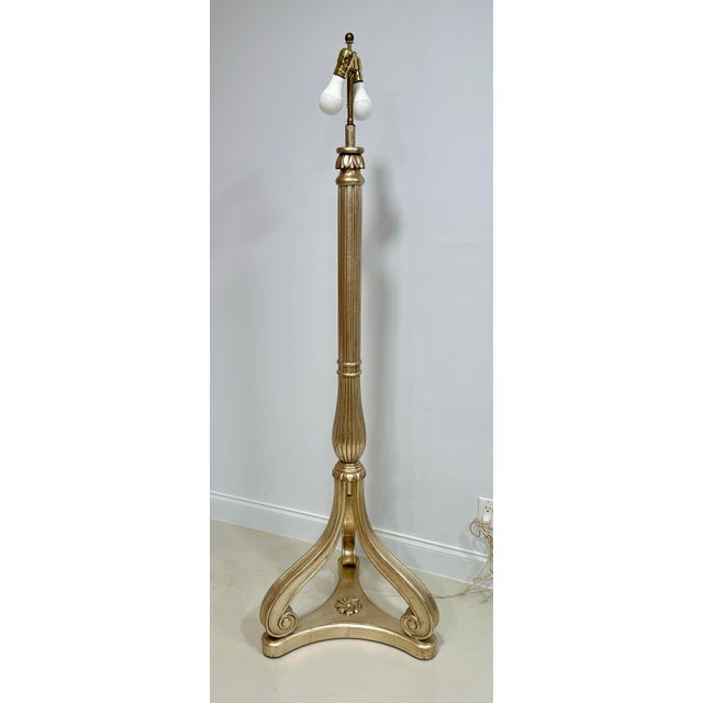 Nancy Corzine Silver Leaf Carved Wood Floor Lamp, Adjustable Height For Sale In West Palm - Image 6 of 11