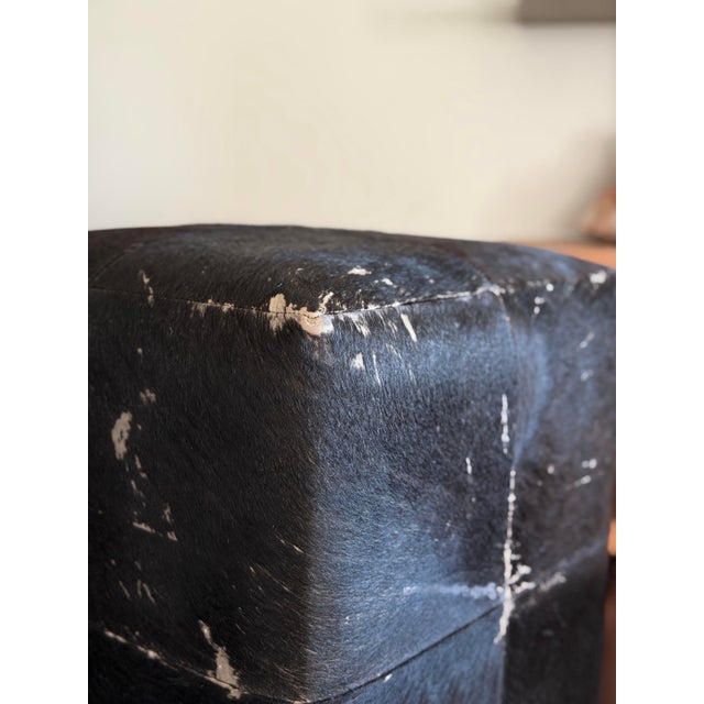 Made Goods Made Goods Essex Stool in Midnight Hair-on-Hide Patchwork Leather Cube Ottoman Modern Organic Accent Stool For Sale - Image 4 of 12