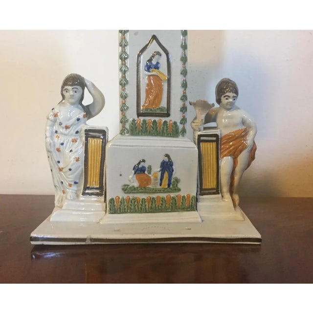 Antique Circa 1820 English Staffordshire Pearlware Dixon Austin & Company Grandfather Clock Watch Holder For Sale - Image 12 of 13