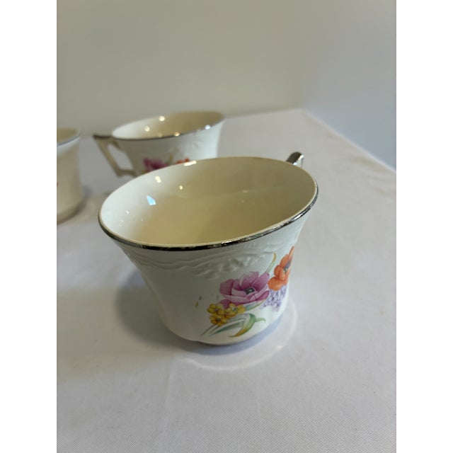 Ceramic Vintage Ivory China Teacups With Platinum Trim and Poppy Motif, Set of 6 For Sale - Image 7 of 11