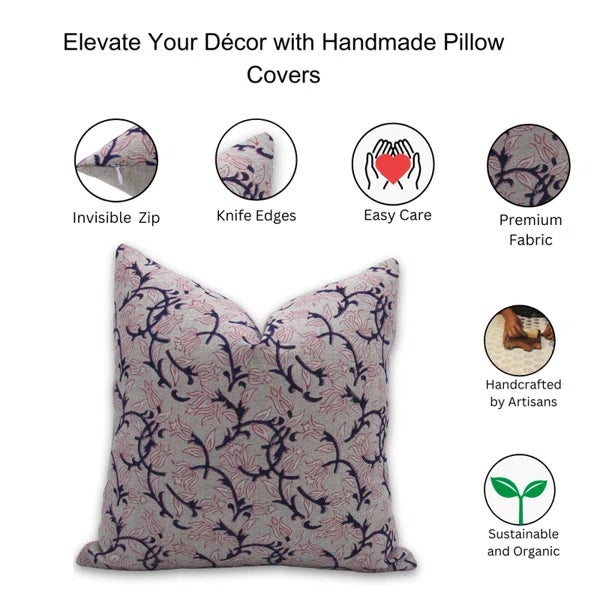 Fabdivine Handcrafted Pillow Cover 18x18 Inch Floral Design- Kamal Dutta For Sale - Image 4 of 4