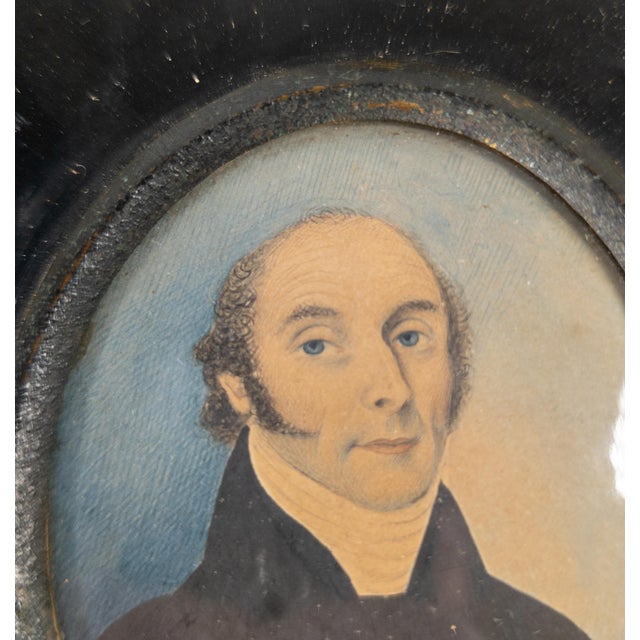 English Early 19th Century English Miniature Watercolor Portrait of an Esteemed Gentleman For Sale - Image 3 of 10