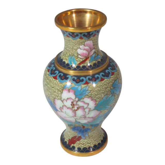 Vintage 1960s Floral Cloisonne Vase For Sale