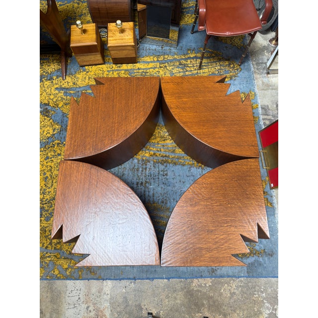 1970s Rare Modular "Quadrifoglio" Coffee Table in Carved Oak by Giuseppe Rivadossi, 1970s For Sale - Image 5 of 10