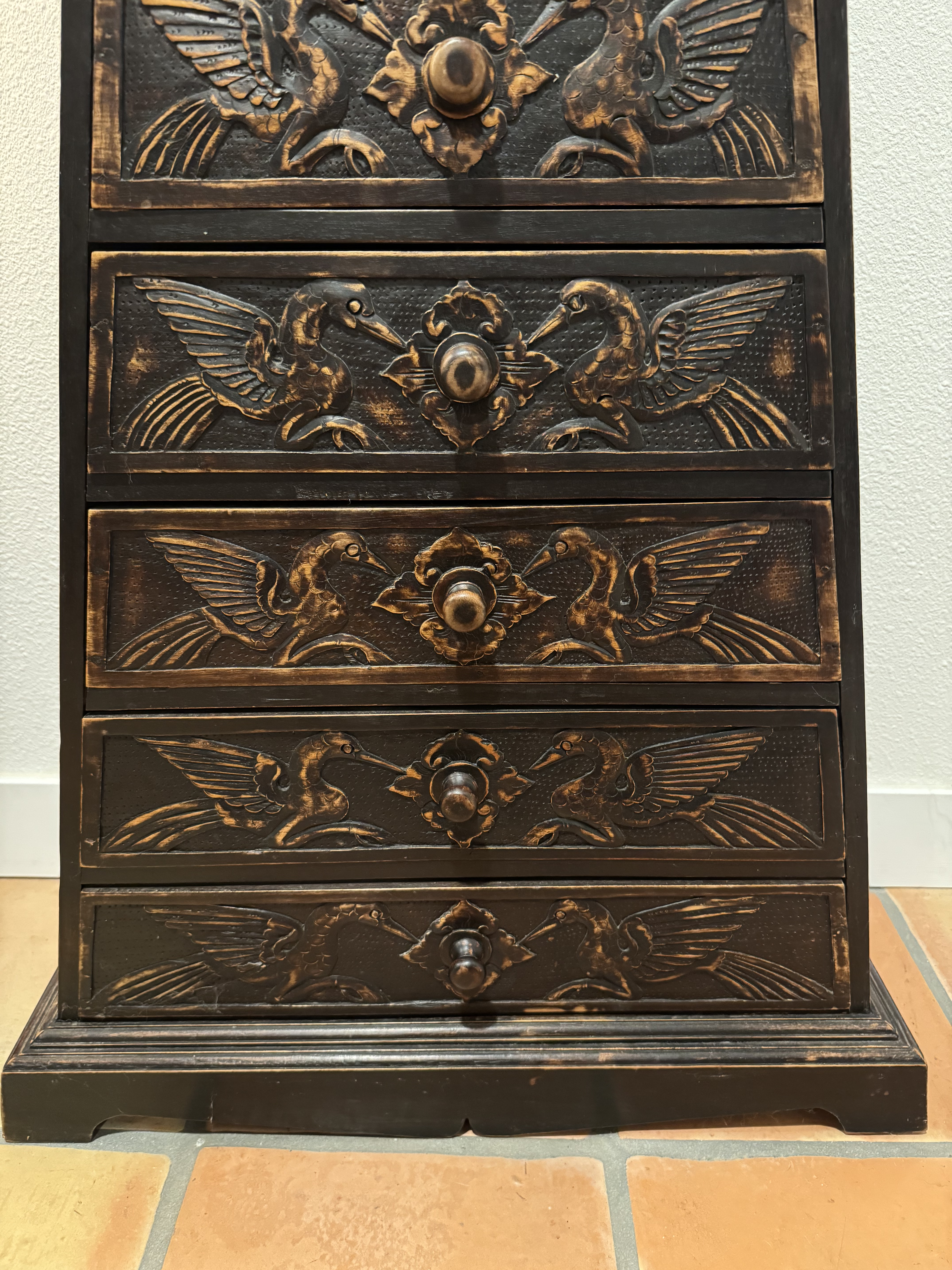 Vintage Indonesian Style Hand-Carved Wood Pyramid Chest, 11