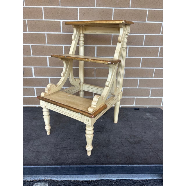 Antique White Vintage Mid Twentieth Century Regency Style White and Gold Library Steps For Sale - Image 8 of 10