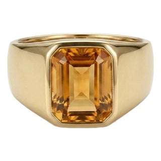 Citrine Emerald Cut Signet Ring, Men Birthstone Ring Us 7 For Sale