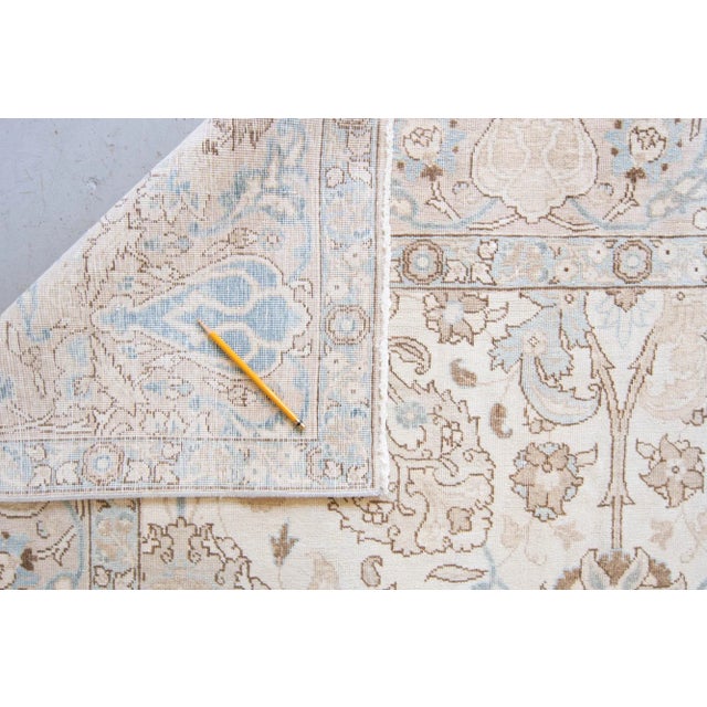 1940s Vintage Large Allover Botanical Beige Cream Blue Hand-Knotted Rug - 9’6” X 13’1” For Sale - Image 10 of 10