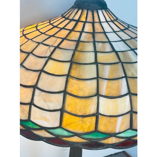 Antique Tiffany Studios Style Bronze Glass Lamp Numbered For Sale - Image 4 of 11