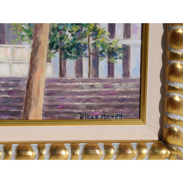 Plaza Fountain Diane Monet American Oil on Canvas, signed Size: 14 x 14 in. (35.56 x 35.56 cm) Frame Size: 18 x 18 inches