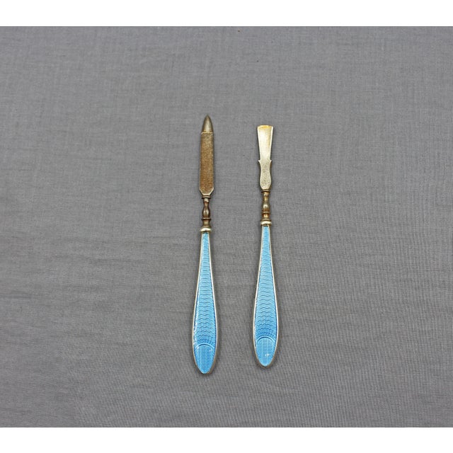 Sterling silver & enamel nail file & cuticle pusher set, Birmingham, England, 1930. By Adie Brothers Ltd., Frederick...