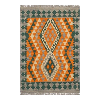 1990s Shabby Chic Kilim Orange Purple Wool Rug - 2'2" X 3'1" For Sale