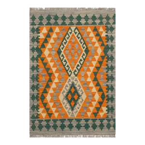 1990s Shabby Chic Kilim Orange Purple Wool Rug - 2'2" X 3'1"