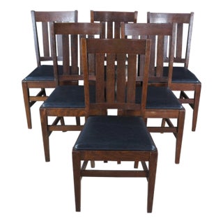6 Antique Charlotte Chair Co Mission Arts & Crafts Quartersawn Oak Dining Chairs For Sale