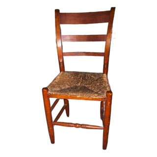 1920-30 Americana Country Rustic Small Ladderback Side Chair; Red Maple Stained With Woven Seat For Sale