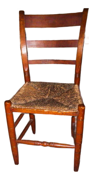1920-30 Americana Country Rustic Small Ladderback Side Chair; Red Maple Stained With Woven Seat