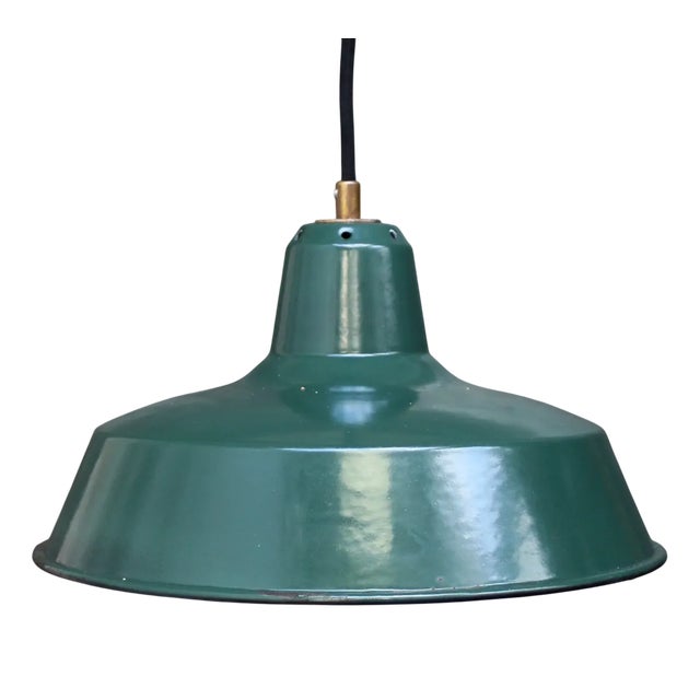 Vintage French Industrial Petrol Green Enamel Factory Pendant from Sammode For Sale