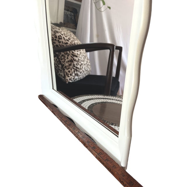 Wood Vintage Scalloped White Solid Wood Mirror by Hamilton of Indiana 27” H X 19.5” W For Sale - Image 7 of 9