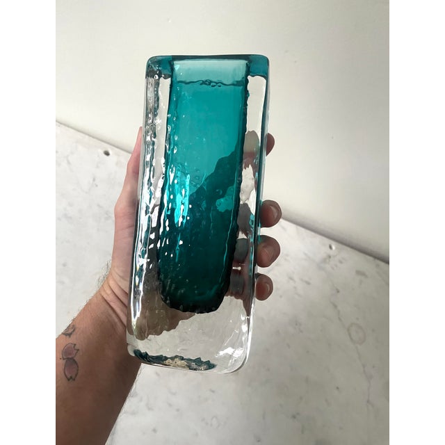 Mid Century Modern Teal Textured Glass Vase Chairish