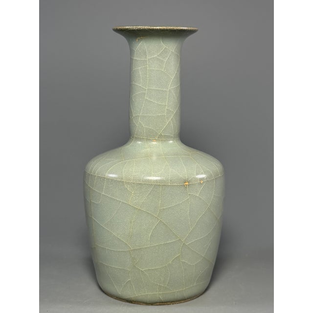 Chinese Antique Chinese Celadon Crackle‑Glaze Roll‑Neck Vase, Collectible Antique For Sale - Image 3 of 5