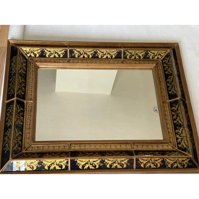 Large Italian Venetian mirror made in old TMA. Tradition of eomise- reverse gold leaf and painting on glass. Impressive...