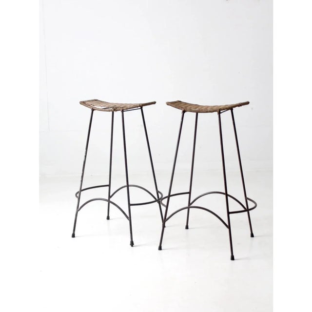 Arthur Umanoff Style Bar Stools Pair For Sale - Image 6 of 11